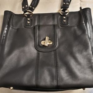 EILEEN WEST LARGE BLACK LEATHER SATCHEL BAG